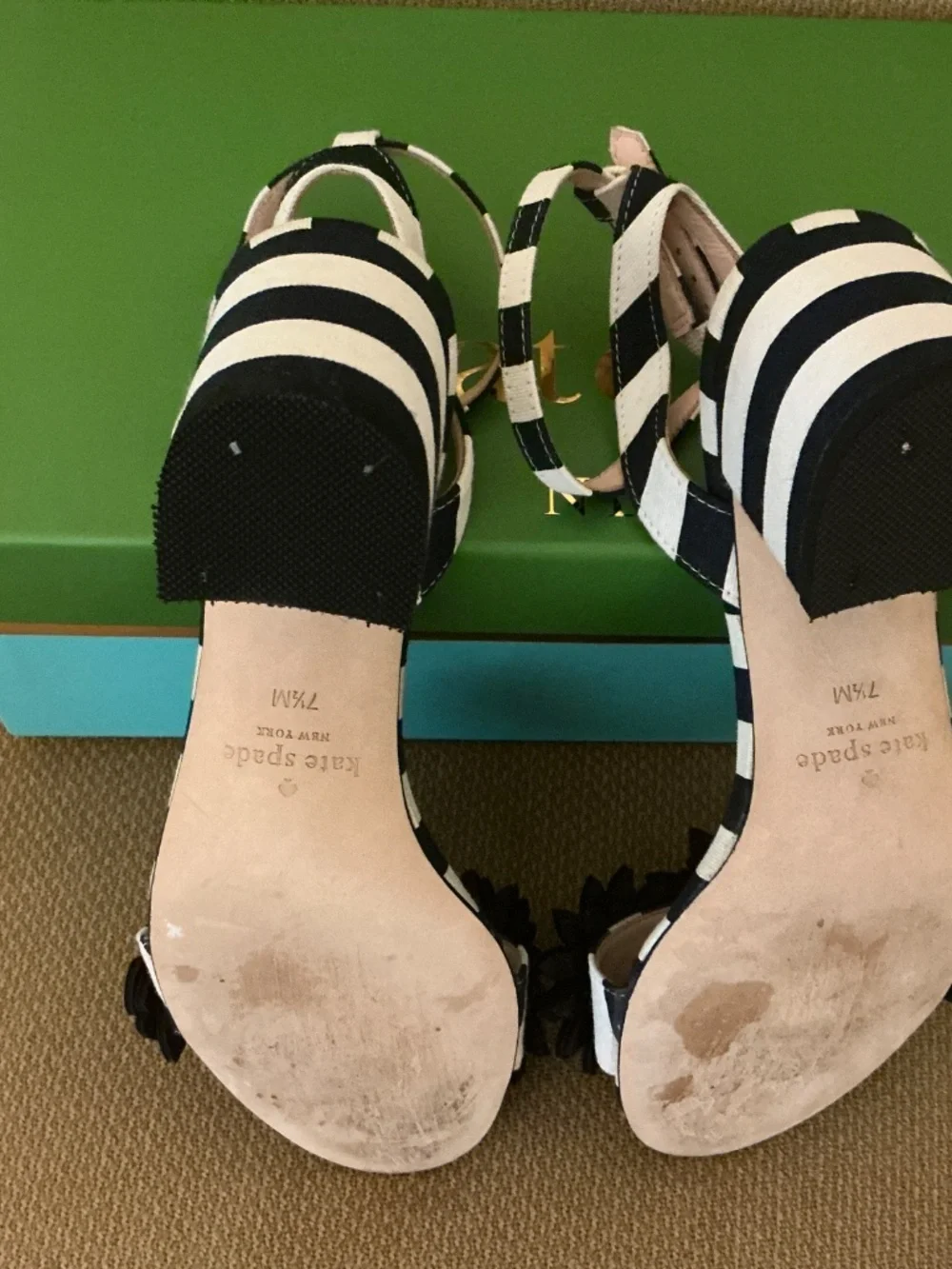 Kate Spade - size 7.5 white and navy heels